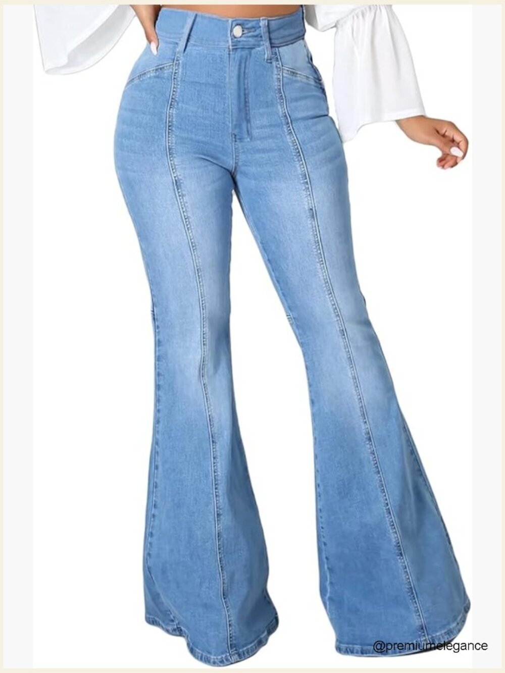 Womens Bell Bottom Jeans Elastic Waist Ripped Flared Raw Hem Denim Pants